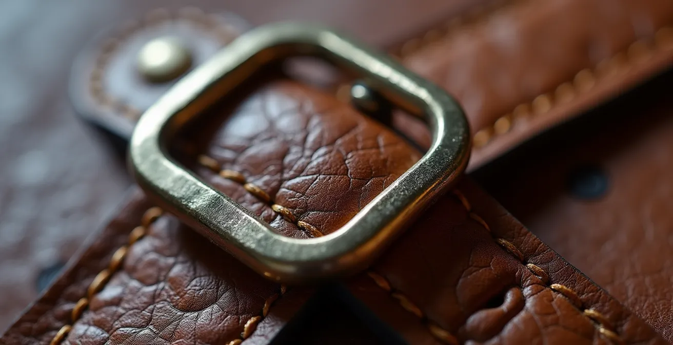Extreme close-up of leather grain and stitching on luxury handbag
