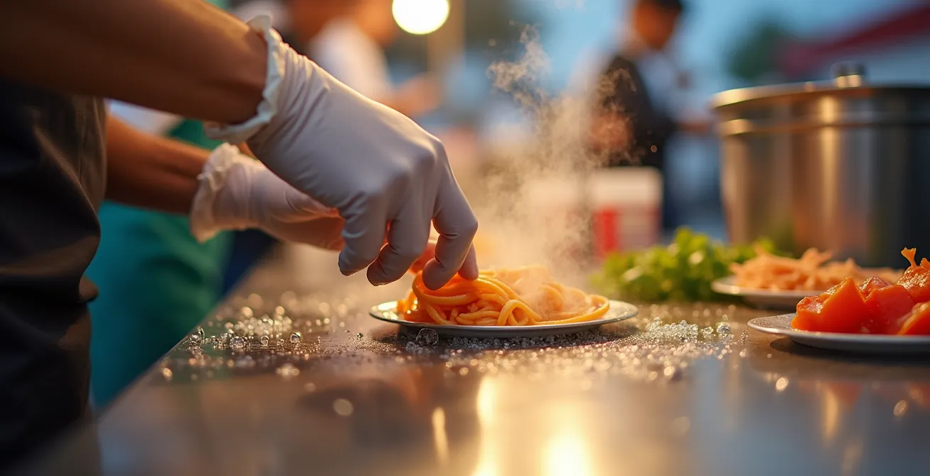 Food festival vendor demonstrating proper hygiene practices in Toronto