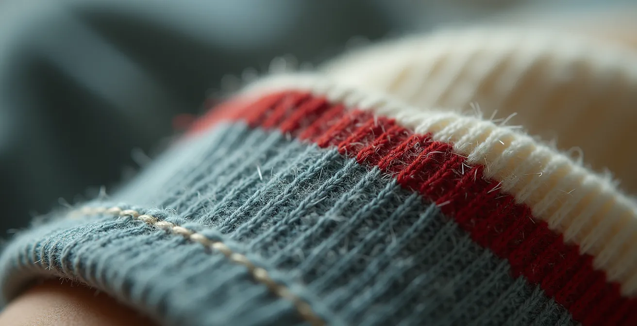 Extreme close-up of vintage t-shirt fabric texture showing quality single-stitch construction
